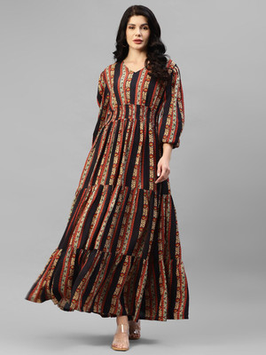 Krunal Raiyani Women Fit and Flare Black Maxi/Full Length Dress