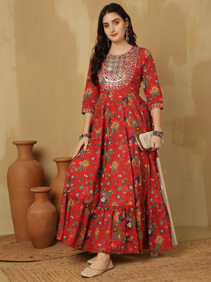 GLAM ROOTS Anarkali Gown(Red)