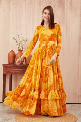 Odd by chansi Trendz Flared/A-line Gown(Yellow)
