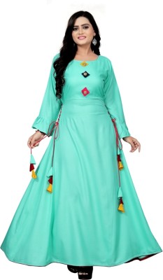 Shree Textiles Anarkali Gown(Light Blue)