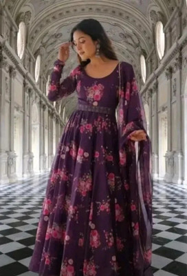 DM MART Flared/A-line Gown(Purple)