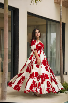 Clothing Shot Anarkali Gown(Red)