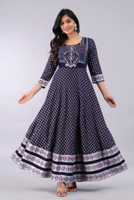 Well style Anarkali Gown(Dark Blue)