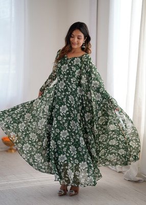 JS CREATIVE Anarkali Gown(Green)