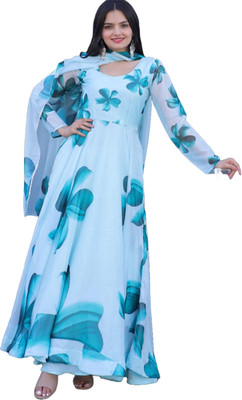 hotixo Flared/A-line Gown(Light Blue, Blue)