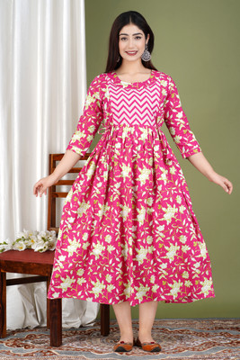 Patricia Designers Women Printed Anarkali Kurta(Pink)