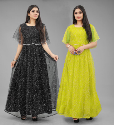 DECOFIN Flared/A-line Gown(Black, Yellow)