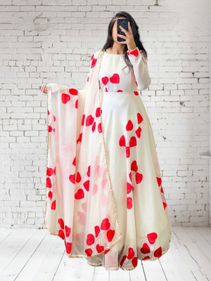 NYALKARAN ENTERPRISE Anarkali Gown(White)