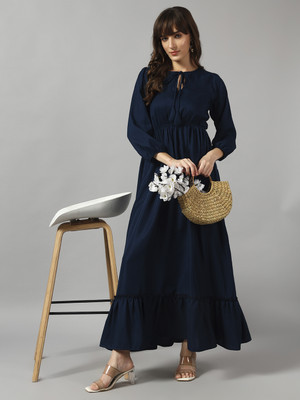Krunal Raiyani Women Fit and Flare Blue Maxi/Full Length Dress