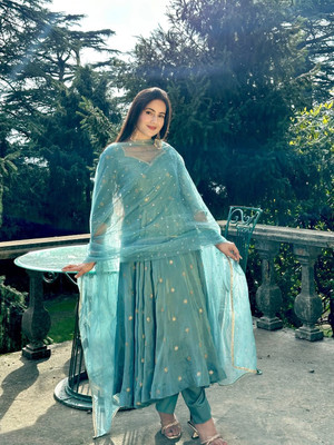 Dhanshavi tex Anarkali Gown(Light Blue)