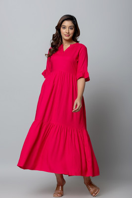 VIHAAN IMPEX Flared/A-line Gown(Pink)