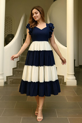 Madhurima Collection Anarkali Gown(Blue, White)