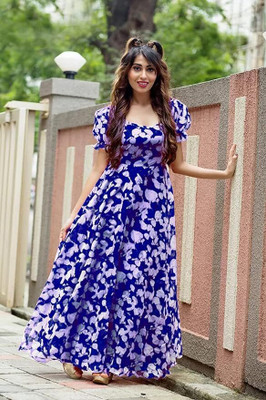 LAHER FASHION Anarkali Gown(Blue)
