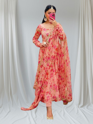 NYALKARAN ENTERPRISE Anarkali Gown(Orange)