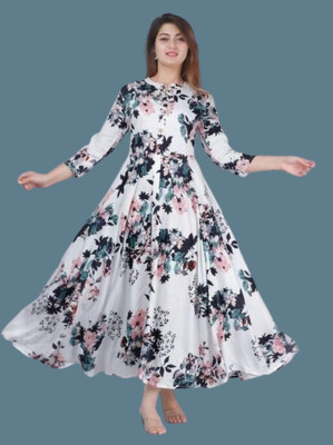 CREASAVISH Flared/A-line Gown(White)
