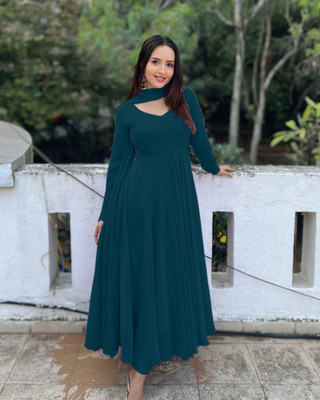 DJCM FASHION HUB Anarkali Gown(Blue)