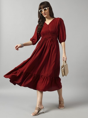 Femvy Women Solid Ethnic Dress Kurta(Maroon)