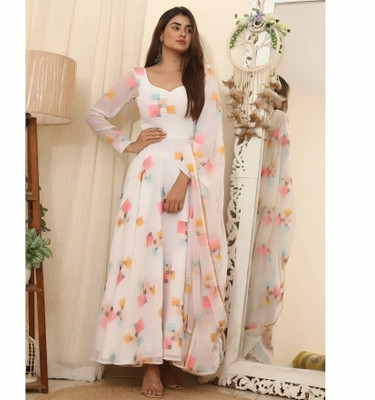 DRI ENTERPRISE Anarkali Gown(White)