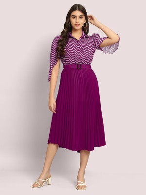 Krunal Raiyani Women Fit and Flare Purple, White Dress