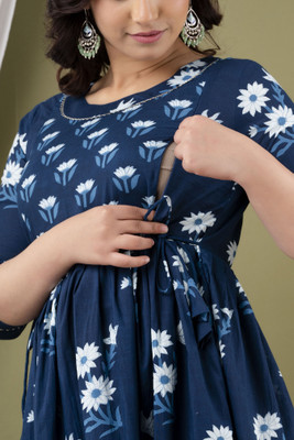 GULJIFASHION Women Maternity/Nursing Nighty(Dark Blue)