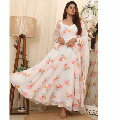 Heer Enterprise Anarkali Gown(White)