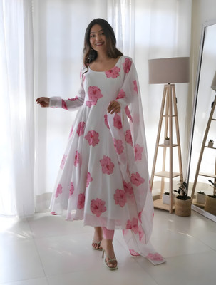 RaxuEnterprise Anarkali Gown(White)