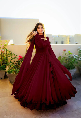 pramukh creation Flared/A-line Gown(Maroon)