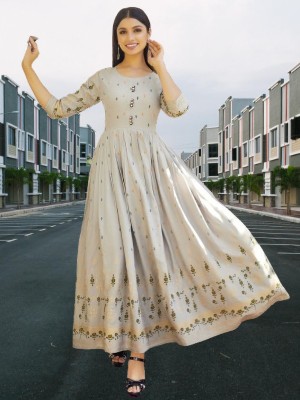 Jaipur Kurti House Anarkali Gown(Grey)