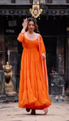 YOYO FASHION Anarkali Gown(Orange)