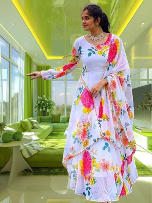 KRISHIVA EXPORT Anarkali Gown(White)