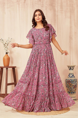 Odd by chansi Trendz Flared/A-line Gown(Pink)