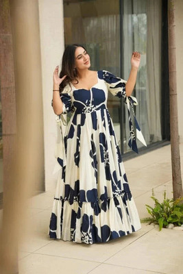 ETHNICRADHA Flared/A-line Gown(Blue)