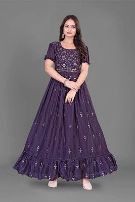 GM EXPORT Anarkali Gown(Purple)
