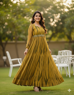 fivaniyo trends Anarkali Gown(Yellow)