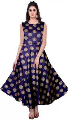 Kt Textile Flared/A-line Gown(Dark Blue)