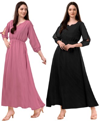SUMERTEX Anarkali Gown(Black, Pink)