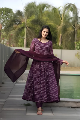 DJCM FASHION HUB Anarkali Gown(Purple)