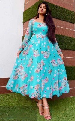 ANGVASTRA Anarkali Gown(Light Blue)