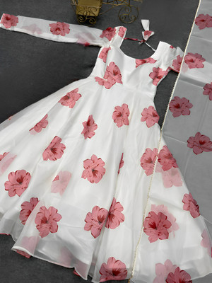 JS CREATIVE Anarkali Gown(White)