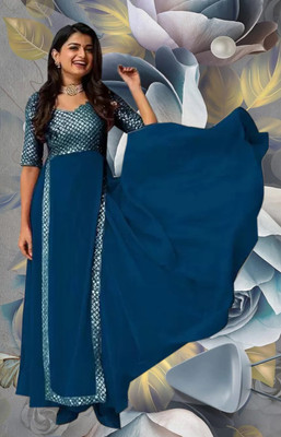 umang hisiery Flared/A-line Gown(Blue)