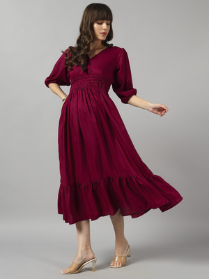 Krunal Raiyani Women Fit and Flare Purple Midi/Calf Length Dress
