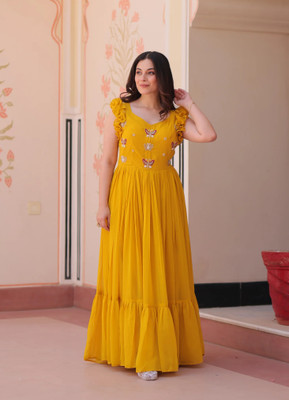 Zero Stitch Flared/A-line Gown(Yellow)