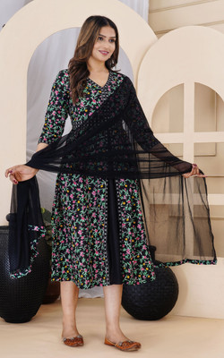 hardik fab Flared/A-line Gown(Black)