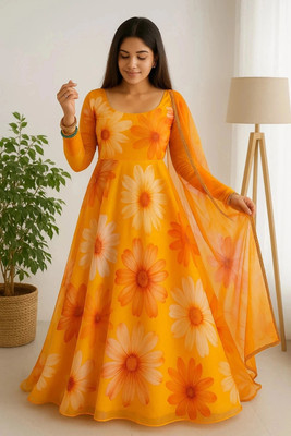 Tective Anarkali Gown(Orange)