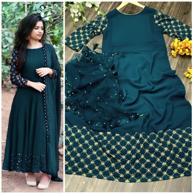 THUMMAR HOUSE Flared/A-line Gown(Dark Green)