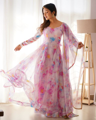 JS CREATIVE Anarkali Gown(Blue)