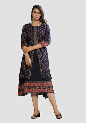 CHICITY Women Printed A-line Kurta(Light Blue)