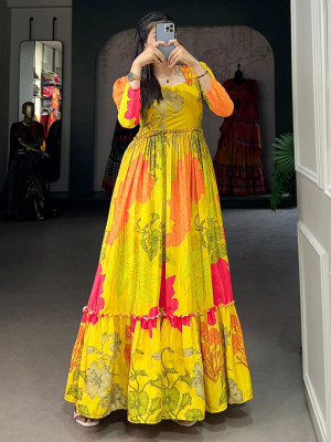Forester Flannels Flared/A-line Gown(Yellow)