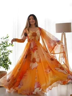 FancyFits Anarkali Gown(Orange)
