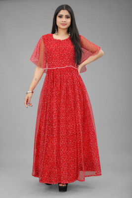 ENCLIQ Flared/A-line Gown(Red)